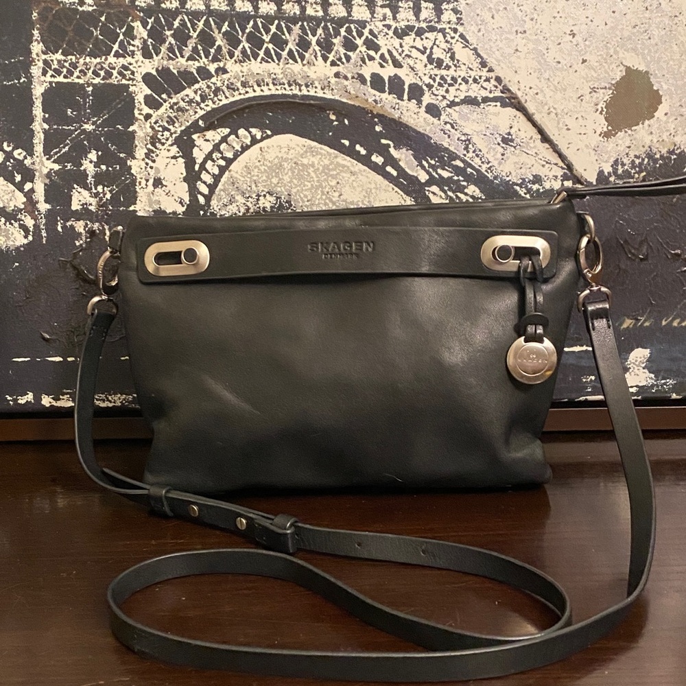 Skagen Denmark Black Leather Crossbody Bag